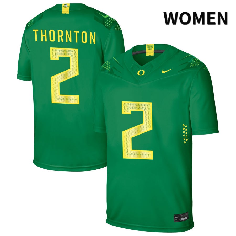 Oregon Ducks Women's #2 Dont'e Thornton Football College Authentic Green NIL 2022 Nike Jersey PIC14O2M
